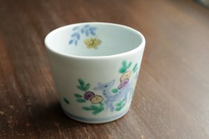 画像1: 色絵蕎麦猪口鹿の草花文　/　清水なお子