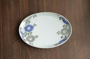 画像1: 色絵（鉄）花唐草楕円皿　/　清水なお子