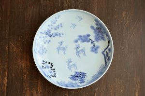 画像1: 染付遊鹿文7寸皿　/　清水なお子