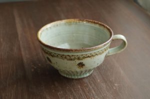画像1: スープマグ（大）緑灰釉　鉄　/　福井一伯