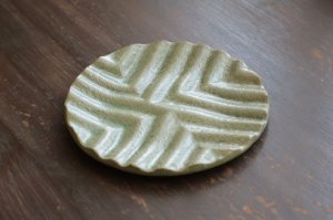 画像4: 樫灰釉（緑）波紋丸皿（5寸）　/　見野大介