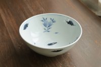 桃に蝙蝠6寸鉢　/　清水なお子
