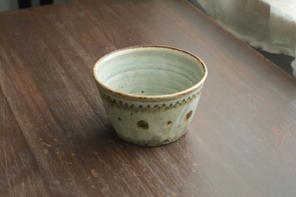 画像1: スープ鉢　印花　緑灰釉　鉄　/　福井一伯 (1)