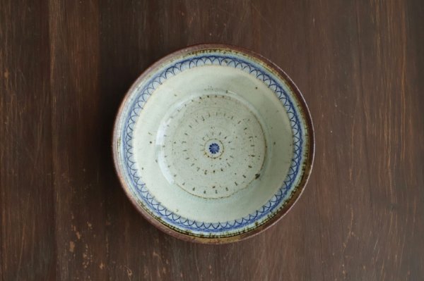 画像1: 5寸深皿　飛び鉋　緑灰釉　呉須　/　福井一伯 (1)
