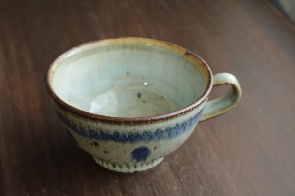 画像1: スープマグ（大）青灰釉　呉須　/　福井一伯 (1)
