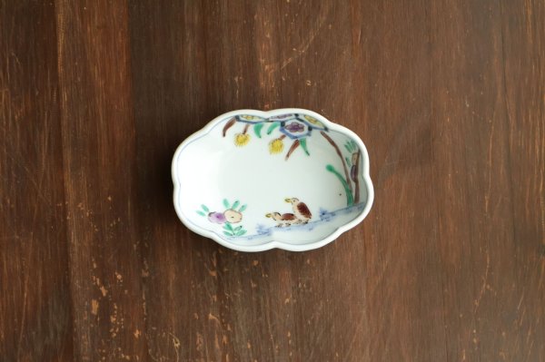 画像1: 色絵粟鶉文楕円輪花皿（小）　/　清水なお子 (1)